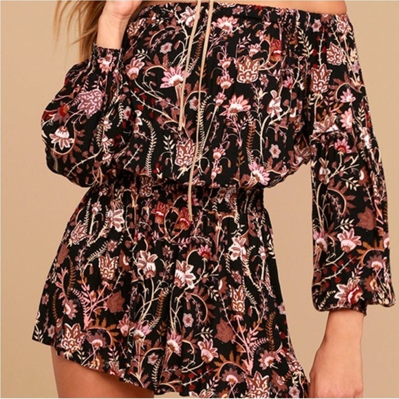 Free People Pretty and Free Open Back Romper Floral Black Pink Sz S - Picture 2 of 11